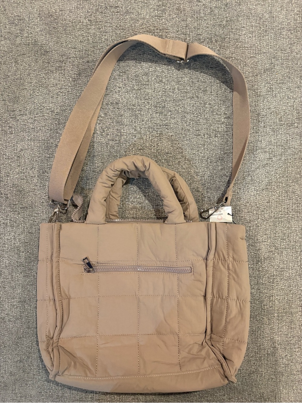 Rainbow Taupe Quilted Tote with Adjustable Strap